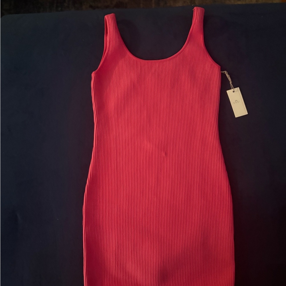 Red Ribbed Sleeveless Dress